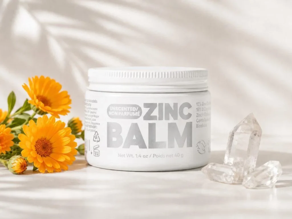 Zinc oxide balm with flowers and crystals, face basting trend