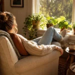 Woman working on her desk at home