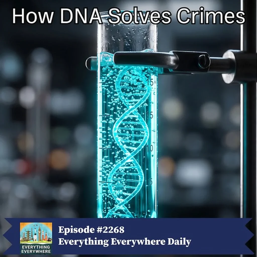 Glowing DNA double helix in a bubbling blue test tube, dark lab background