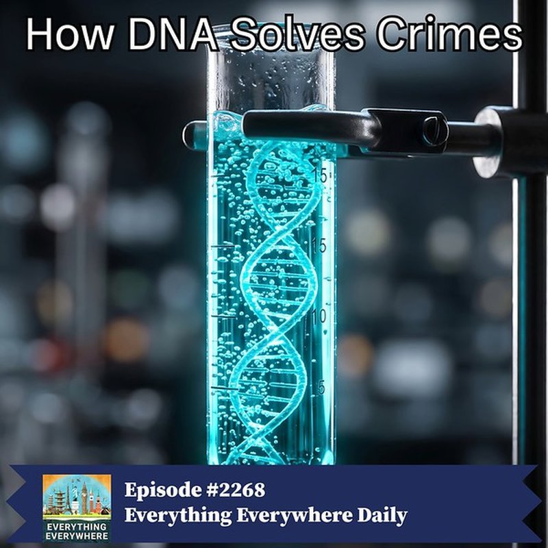 DNA double helix suspended in a lab test tube, forensic science scene