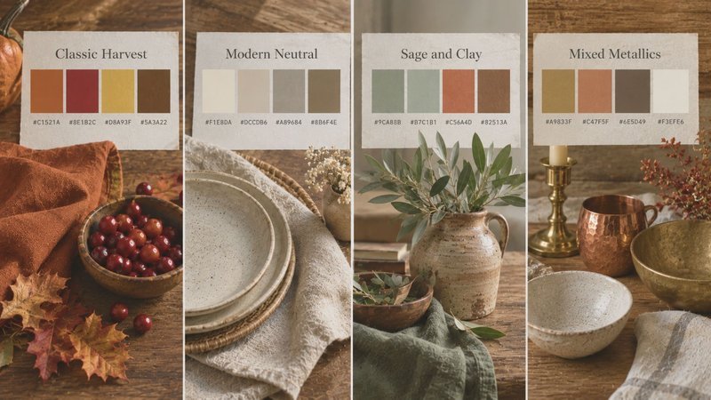 Traditional Thanksgiving color palettes with hex codes listed