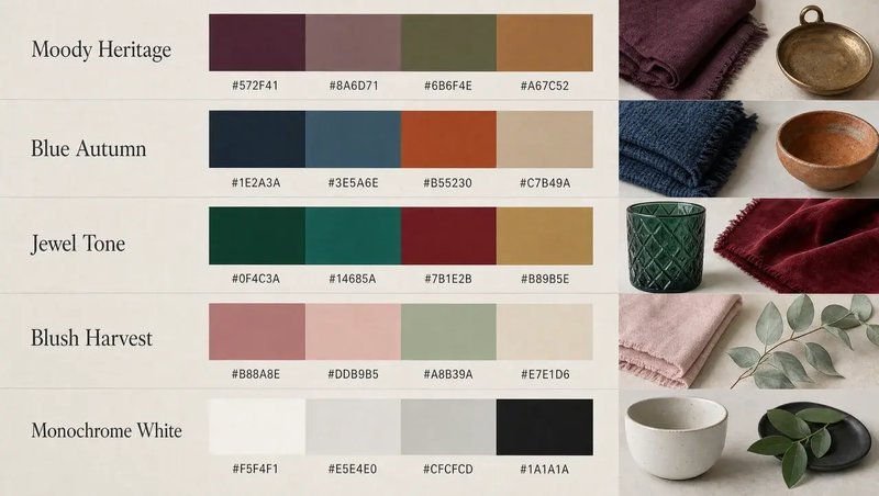 Modern Thanksgiving color palette rows with hex codes