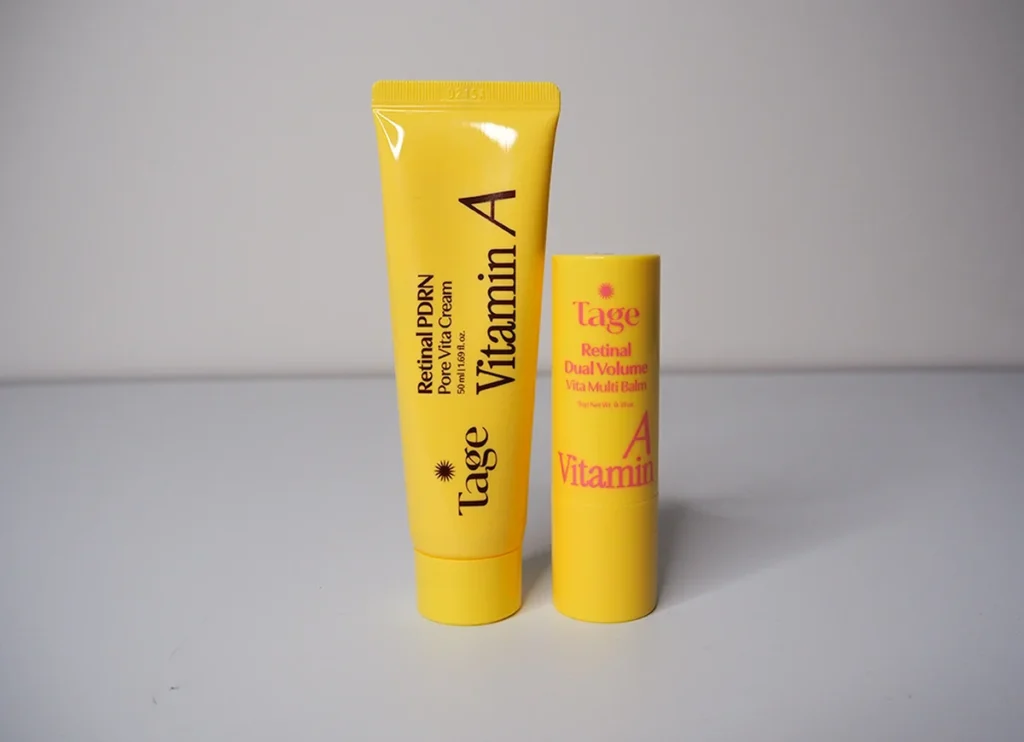 Tage Retinal PDRN Pore Vita Cream and Dual Volume Multi Balm side by side