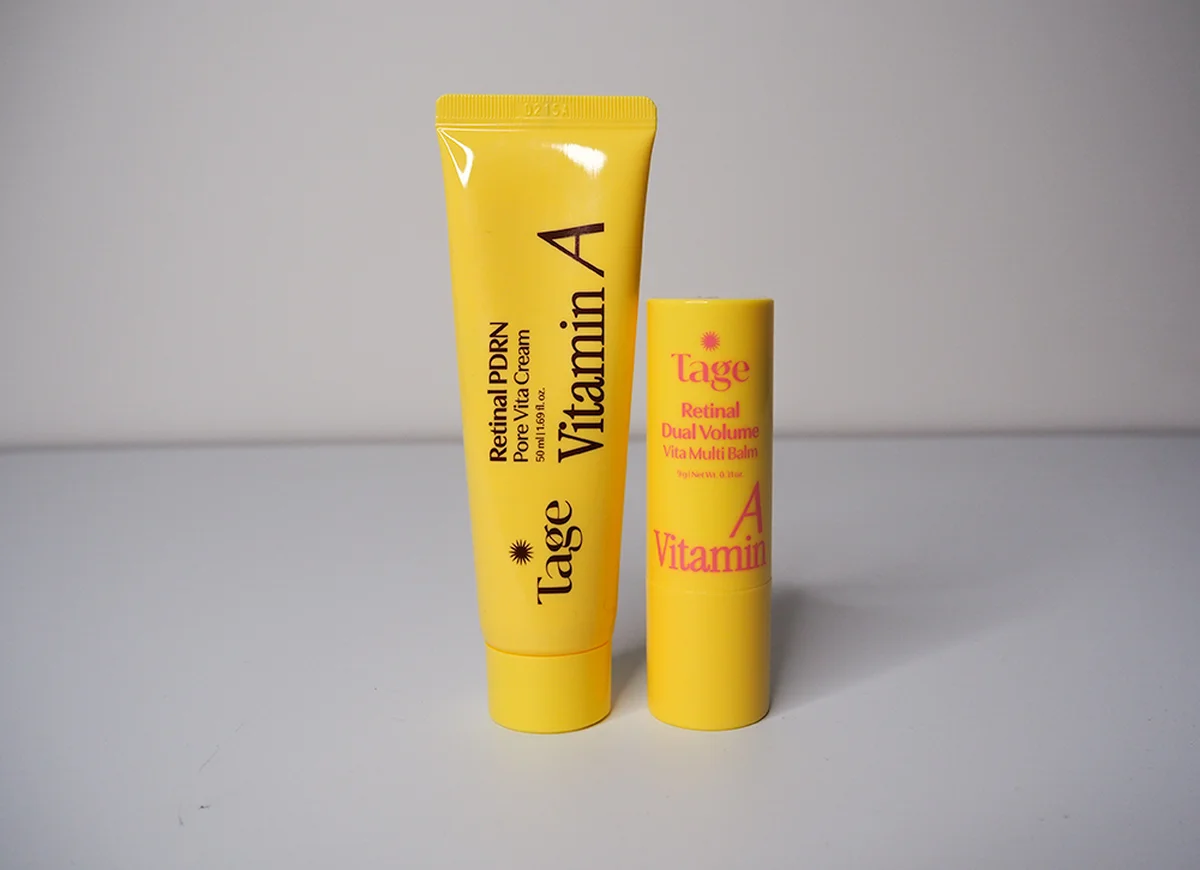 Tage Retinal PDRN Pore Vita Cream and Dual Volume Multi Balm side by side